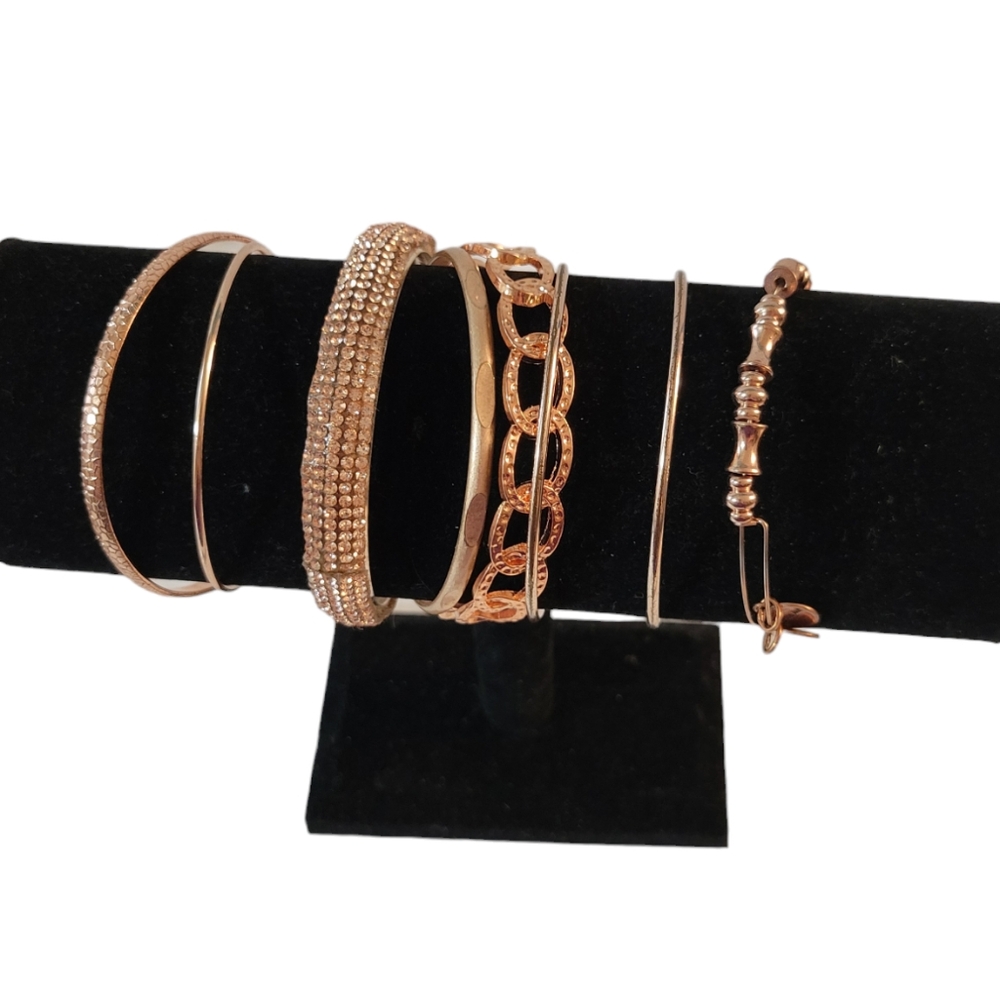 Bangle Bracelets Alex And Ani Set Of 7 Rose Gold - Picture 3 of 9